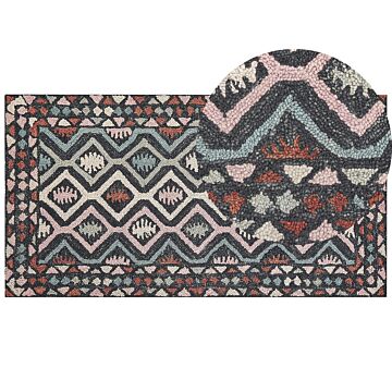 Area Rug Mulitcolour Wool 80 X 150 Cm Flat Weave Hand Tufted Geometric Oriental Pattern Beliani