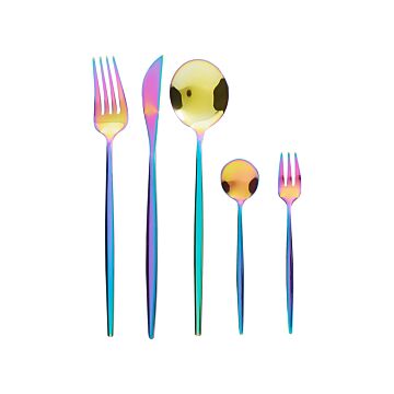 Cutlery Set Multicolour Stainless Steel 30 Pieces For 6 People Knife Spoon Fork Teaspoon Cake Fork Modern Design Beliani