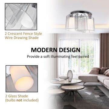 Homcom Modern Design Mini Style Flush Mount Ceiling Light With Flush Metal Finish Chandelier, Living Room - White