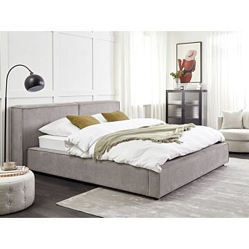 Eu King Size Bed Grey Fabric Upholstery 5ft3 Slatted Base With Thick Padded Headboard Footboard Beliani