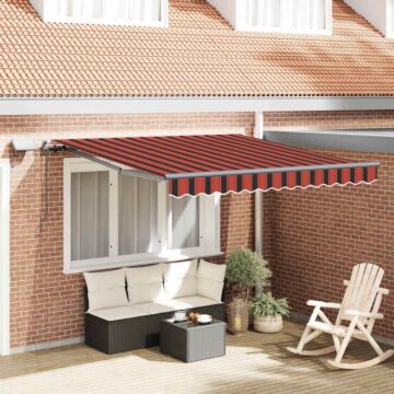Vidaxl Manual Retractable Awning With Led Orange And Brown 300x250 Cm