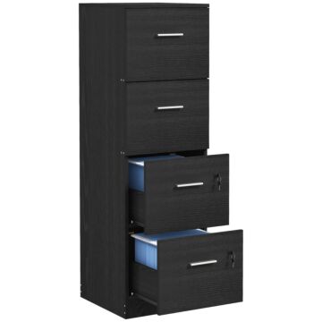 Homcom Four-drawer Lockable Filing Cabinet - Black Wood Effect