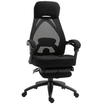 Vinsetto Mesh Office Chair With Footrest For Home Office Lunch Break Recliner High Back Adjustable Height With Headrest, Black