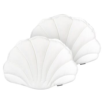 Set Of 2 Seashell Scatter Cushions Off-white Velvet Scallop Shape Throw Pillow Decoration Marine Theme Textiles Beliani