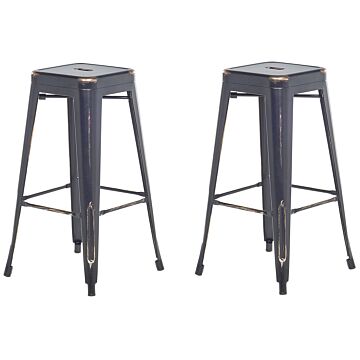 Set Of 2 Bar Stools Black With Gold Steel 76 Cm Stackable Counter Height Industrial Beliani