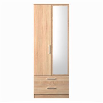 Devon Double 2 Drawer Mirror Wardrobe In Bardolino Oak