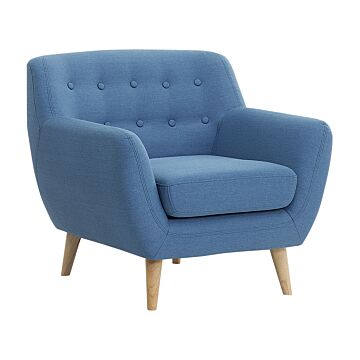 Armchair Chair Blue Tufted Back Light Wood Legs Thickly Padded Living Room Nursery Beliani