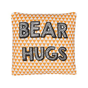 Kids Cushion Orange Cotton 40 X 40 Cm Bear Hugs Print Triangle Pattern Square Shape Children Room Beliani