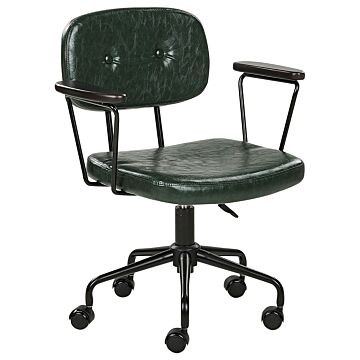 Office Chair Dark Green Faux Leather Swivel Adjustable Height With Armrests Home Office Study Traditional Beliani
