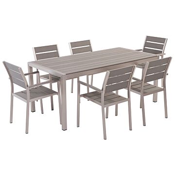 Garden Dining Set Grey Rectangular Table Chairs Outdoor 6 Seater Plastic Wood Top Aluminium Frame Beliani