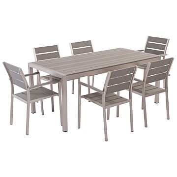 Garden Dining Set Grey Rectangular Table Chairs Outdoor 6 Seater Plastic Wood Top Aluminium Frame