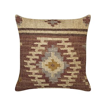 Scatter Cushion Multicolour Jute Cotton 45 X 45 Cm Geometric Pattern Handmade Removable Cover With Filling Beliani