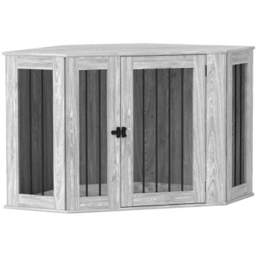 Pawhut 2 In 1 Dog Crate Furniture Side Table, With Cushion, 122 X 61 X 71cm - Grey
