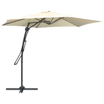 Outsunny 3m Cantilever Parasol With Easy Lever, Patio Umbrella With Crank Handle, Cross Base And 6 Metal Ribs, Outdoor Sun Shades，garden, Cream White