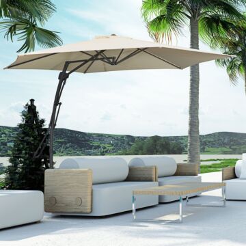 Outsunny 3m Cantilever Parasol With Easy Lever, Patio Umbrella With Crank Handle, Cross Base And 6 Metal Ribs, Outdoor Sun Shades，garden, Cream White