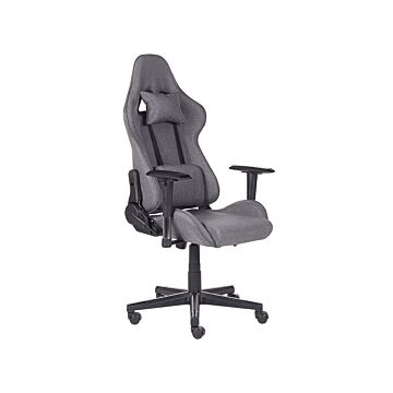Gaming Chair Dark Grey Fabric Swivel Adjustable Armrests And Height Footrest Modern Beliani
