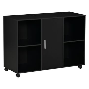 Vinsetto Mobile Office File Cabinet, Lateral Stationery Storage Cabinet, Printer Stand Unit With Wheels, Open Compartment And Cupboard, Black