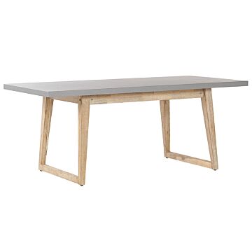 Outdoor Dining Table Grey Concrete Tabletop Light Wooden Legs Acacia 6 People Capacity 180 X 90 Cm Beliani