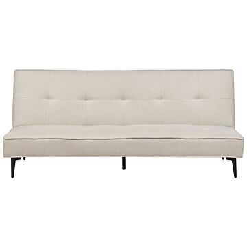 Sofa Bed Beige Fabric Modern Living Room Convertible 3 Seater Armless Minimalistic Design Beliani