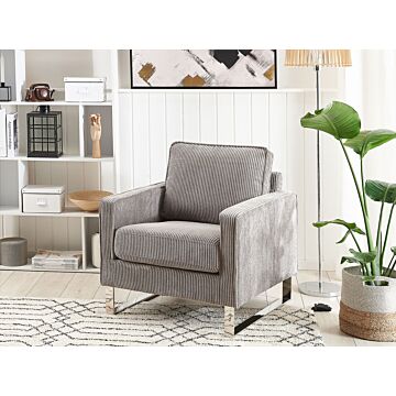 Armchair Grey Corduroy Sled Silver Legs Modern Living Room Beliani