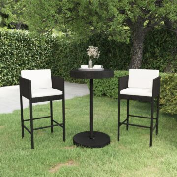 Vidaxl 3 Piece Garden Bar Set With Cushions Poly Rattan Black