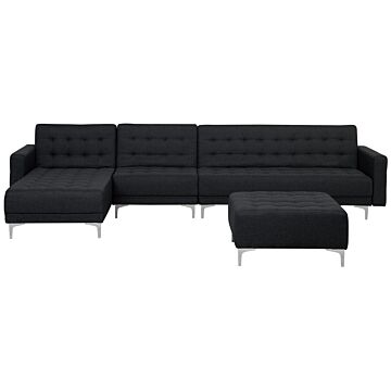 Corner Sofa Bed Graphite Grey Tufted Fabric Modern L-shaped Modular 5 Seater With Ottoman Right Hand Chaise Longue Beliani
