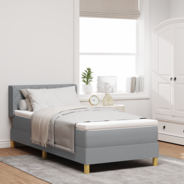 Vidaxl Box Spring Bed With Mattress Light Grey 90x200 Cm Fabric, Vidaxl Headboard Diamond Blocks Design Light Grey 90 Cm Fabric