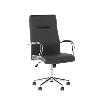 Home Office Chair Faux Leather Black Adjustable Height Swivel Tilting Seat Beliani