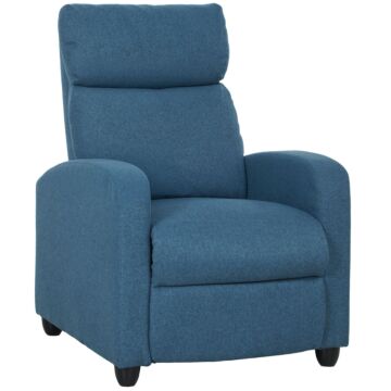 Homcom 135° Push Back Recliner Armchair, With Footrest - Blue