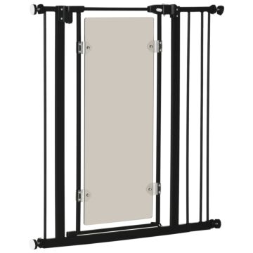 Pawhut Pressure Fit Pet Safety Gate, Auto-close Dog Barrier Stairgate Double Locking, Acrylic Panel For Doors, Hallways, Extensions Kit, Black