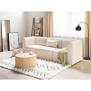 Modular 3 Seater Sofa Beige Corduroy Sectional Two Piece Sofa Modern Jumbo Cord Minimalistic Style Beliani