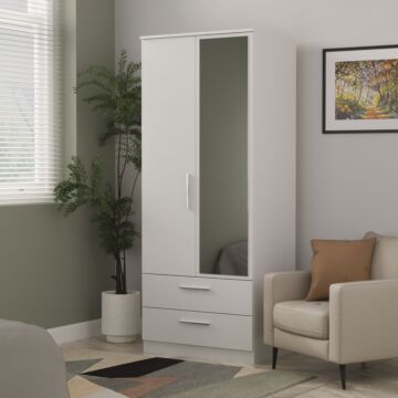 Contrast Double 2 Drawer Mirror Wardrobe In Grey Matt