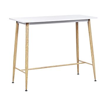 Dining Table White Mdf Tabletop 90 X 50 Cm Metal Wood Finish Metal Legs Minimalistic Beliani