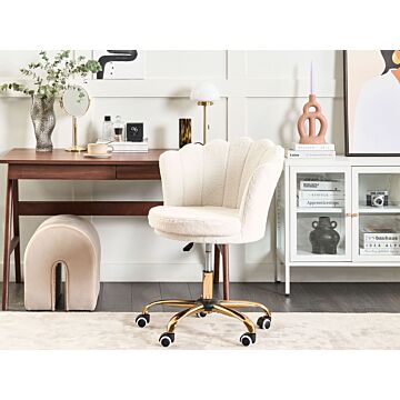 Office Swivel Chair White Boucle With Stairbase Adjustable Height Beliani