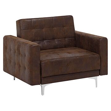 Armchair Brown Faux Leather Tufted Modern Living Room Reclining Chair Silver Legs Track Arm Beliani