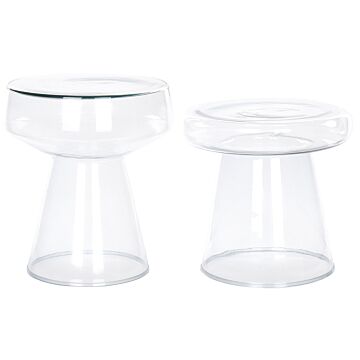 Set Of 2 Side End Tables Transparent Glass 37 X 37 X 43 / 39 X 39 X 40 Cm Coffee Console Oval Designer Shape Living Room Modern Beliani