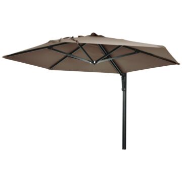 Outsunny Wall Mounted Parasol, Hand To Push Outdoor Patio Umbrella With 180 Degree Rotatable Canopy For Porch, Deck, Garden, 250 Cm, Khaki