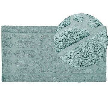 Area Rug Mint Cotton 80 X 150 Cm Geometric Pattern Hand Tufted Shaggy Woven Design Living Room Bedroom Boho Beliani