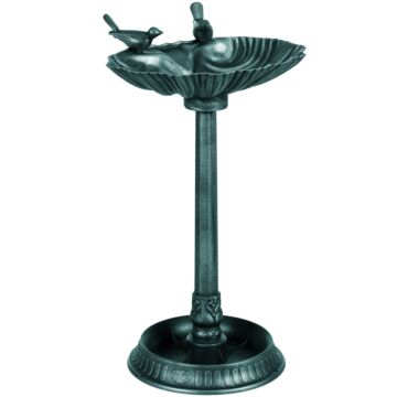 Outsunny 81cm Tall Bird Bath With 2 Decorative Birds, Vintage Style Birdbath With Flower Planter Base, Bird Bath Bowl For Garden, Green