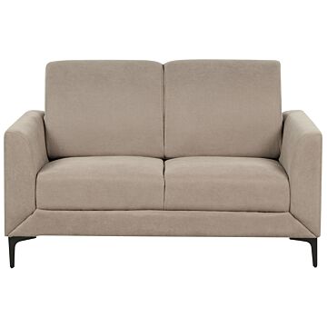 Sofa Taupe Fabric Polyester Upholstery Black Legs 2 Seater Loveseat Retro Style Living Room Furniture Beliani