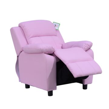 Homcom Kids Children Recliner Lounger Armchair Games Chair Sofa Seat Pu Leather Look W/ Storage Space On Arms (pink)