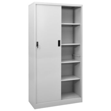 Vidaxl Office Cabinet With Sliding Door Light Grey 90x40x180 Cm Steel