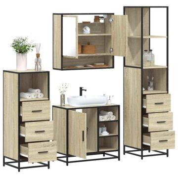 Vidaxl 4 Piece Bathroom Furniture Set Sonoma Oak Engineered Wood