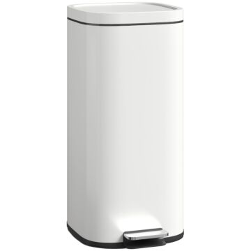 Homcom 30l Kitchen Bin, Compact Pedal Bin With Soft-close And Stay-open Lid, Removable Bucket For Kitchen, Home, Office, Cream