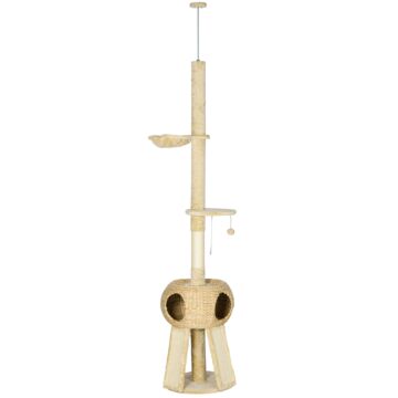Pawhut 255cm Cat Tree Tower For Indoor Cats, With Scratching Post, Cat House, Platform - Beige