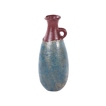 Decorative Vase Blue And Brown Terracotta 50 Cm Handmade Painted Retro Vintage-inspired Design Beliani