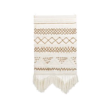 Wall Hanging Light Beige Cotton Handwoven With Tassels Wall Décor Hanging Decoration Boho Style Living Room Bedroom Beliani