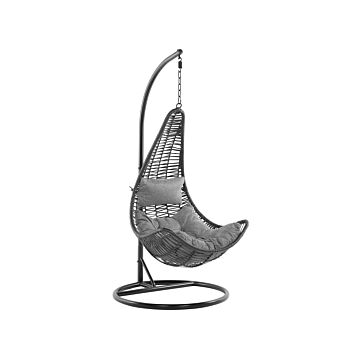 Rattan Pe Hanging Chair Black Swing Egg Shape Wicker Rustic Boho Beliani