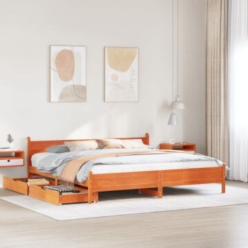 Vidaxl Bed Frame Without Mattress Wax Brown 180x200 Cm Super King Solid Wood Pine