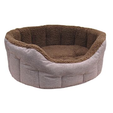 P&l Premium Oval Drop Fronted Bolster Style Heavy Duty Fleece Lined Softee Bed Colour Light Brown/mushroom Size Large—internal L76cm X W64cm X H24cm / Base Cushion 8cm Thickness